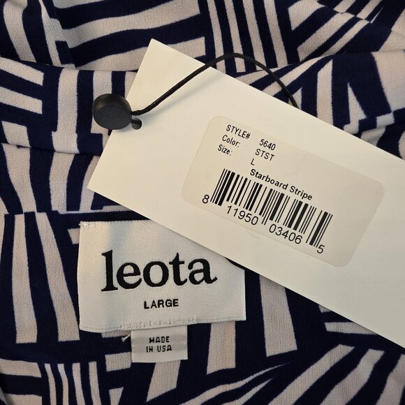 SOLD Leota Dress Womens Large Blue White Starboard Stripe Belted Shirt Midi - Picture 9 of 12